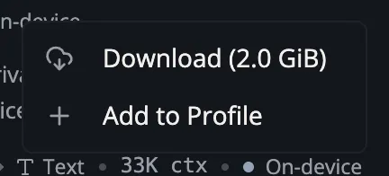 Adding a model to the active Profile from the model catalog