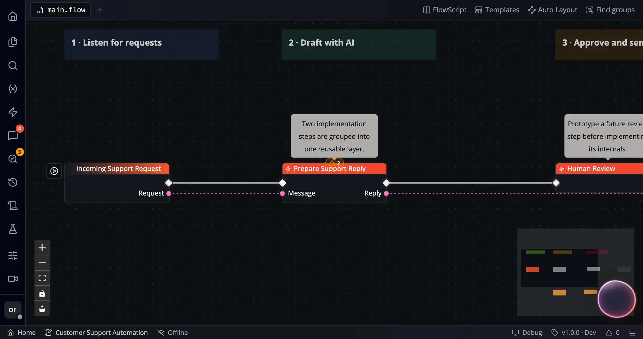 A screenshot showing different wire / connection types in Flow-Like Studio