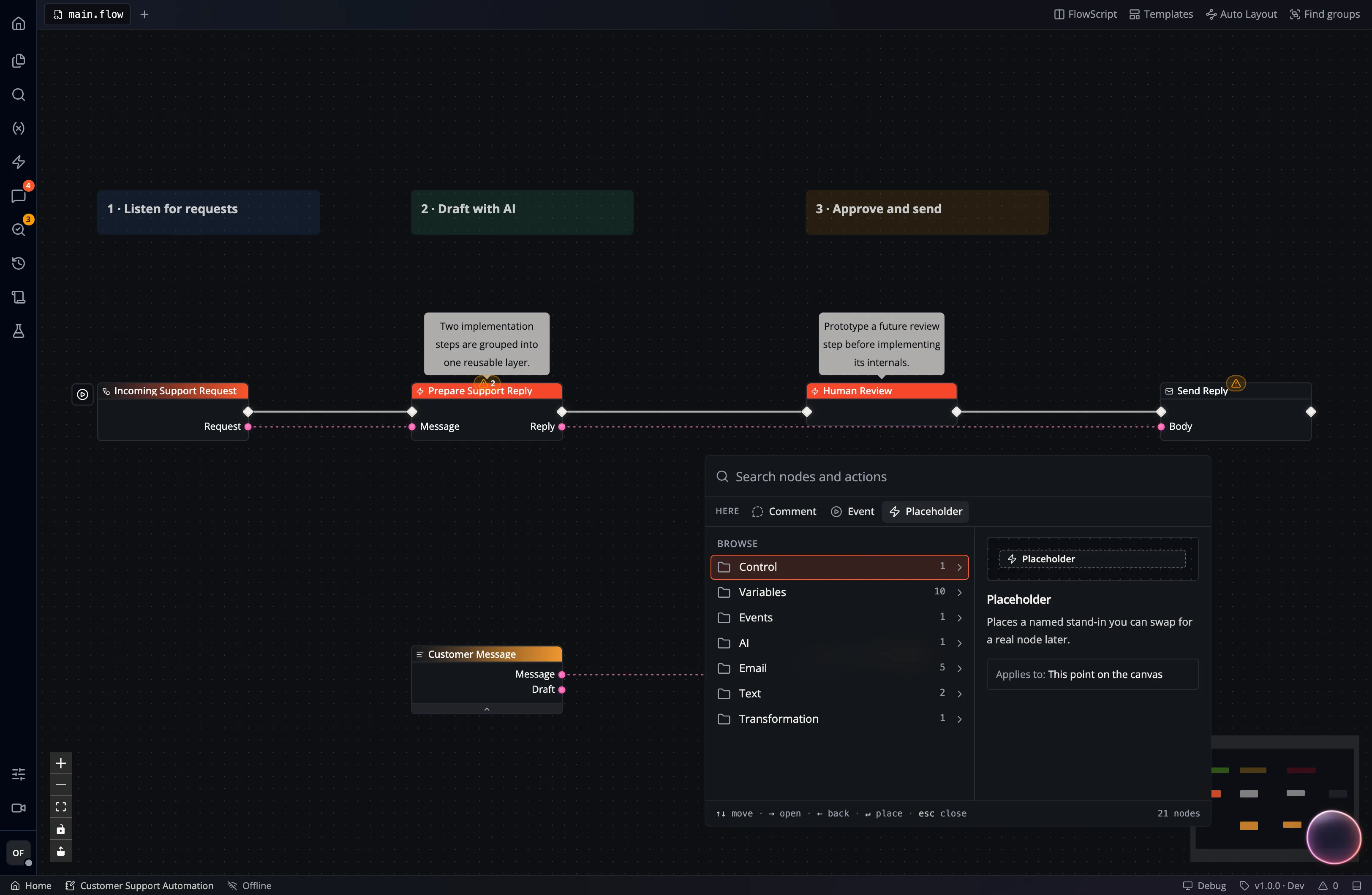 A screenshot showing how to select an empty placeholder node