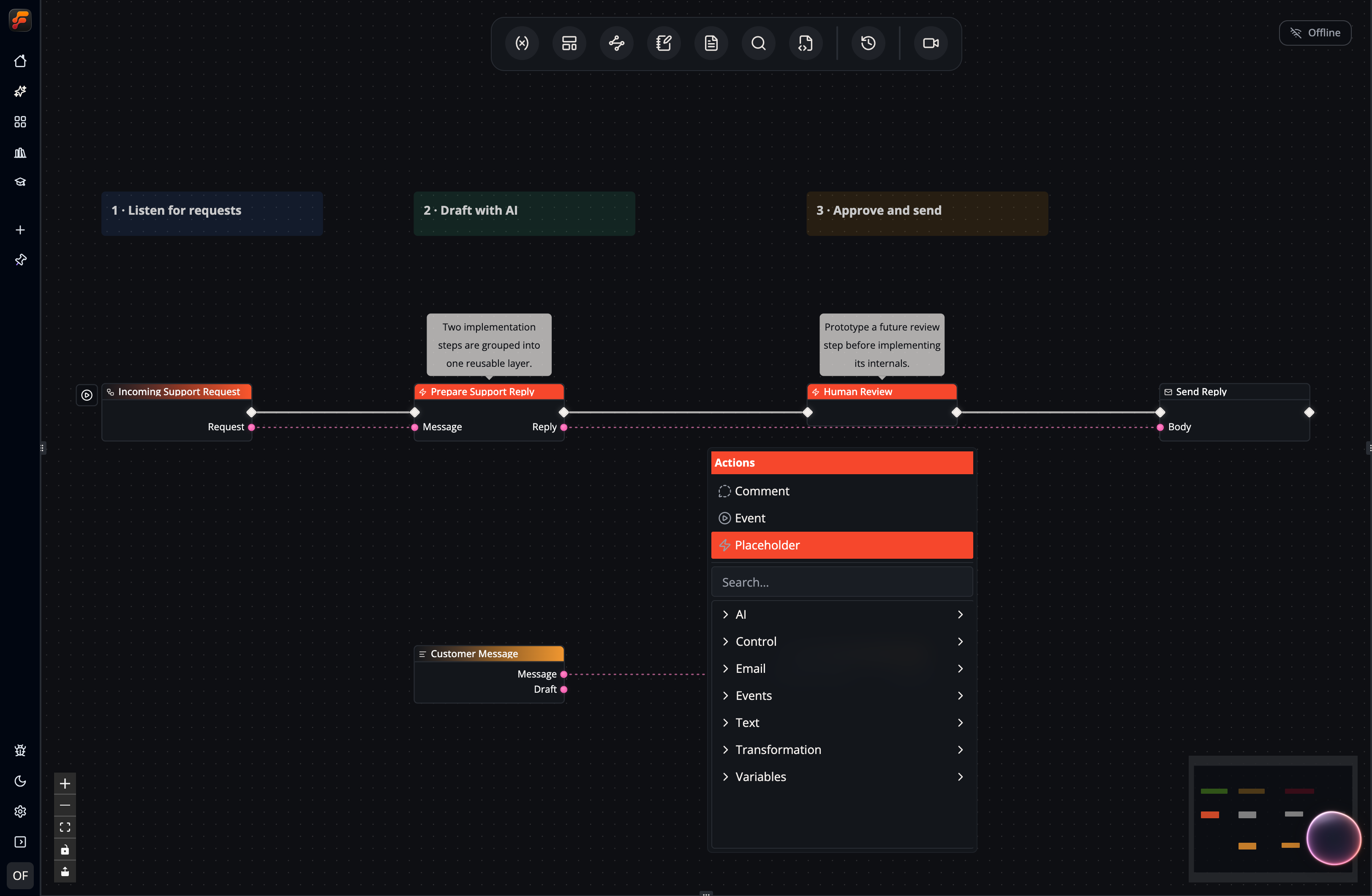 A screenshot showing how to select an empty placeholder node