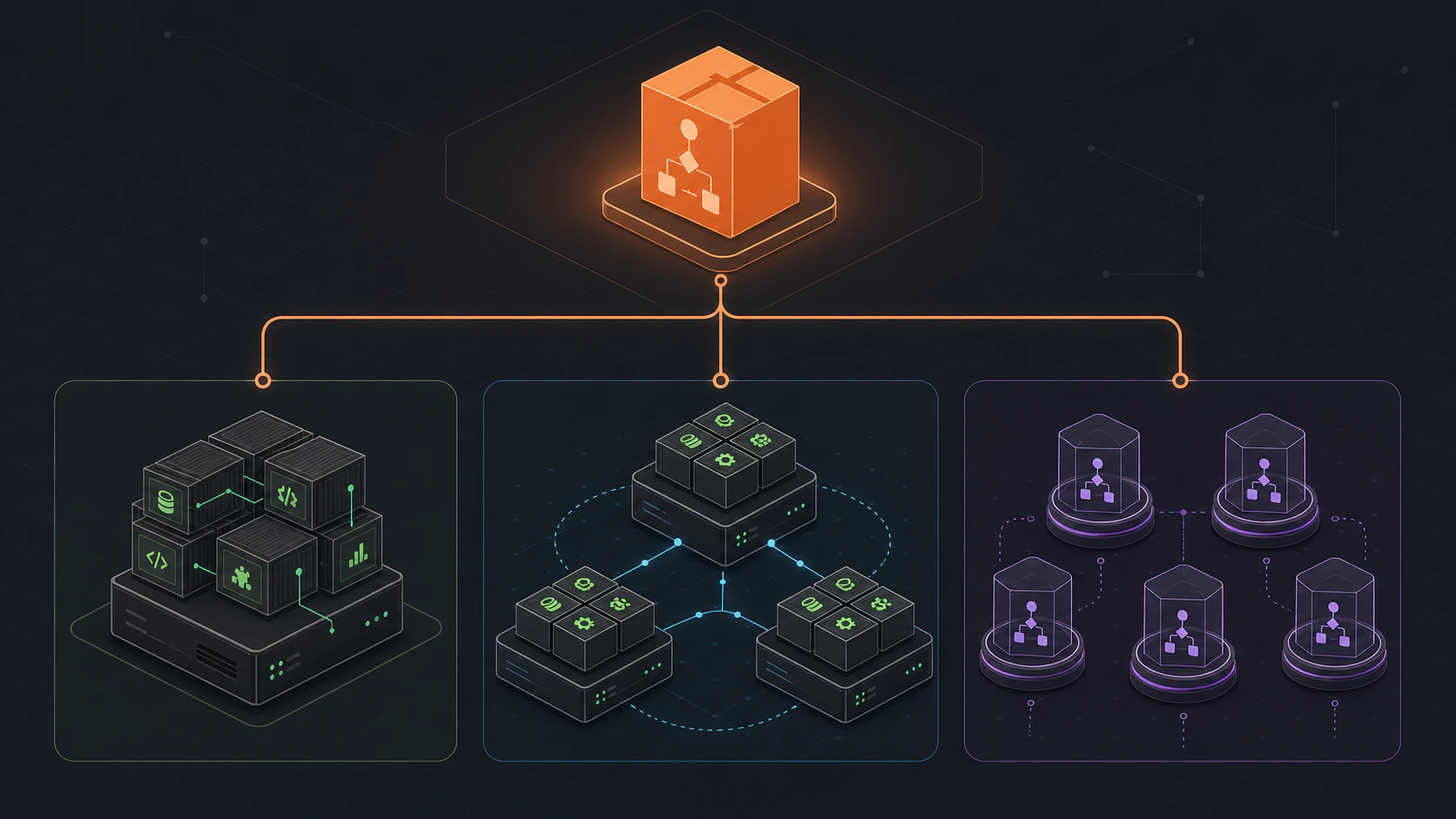 Conceptual overview of one Flow-Like workflow being deployed to a single-server stack, a multi-node cluster, or isolated on-demand executors