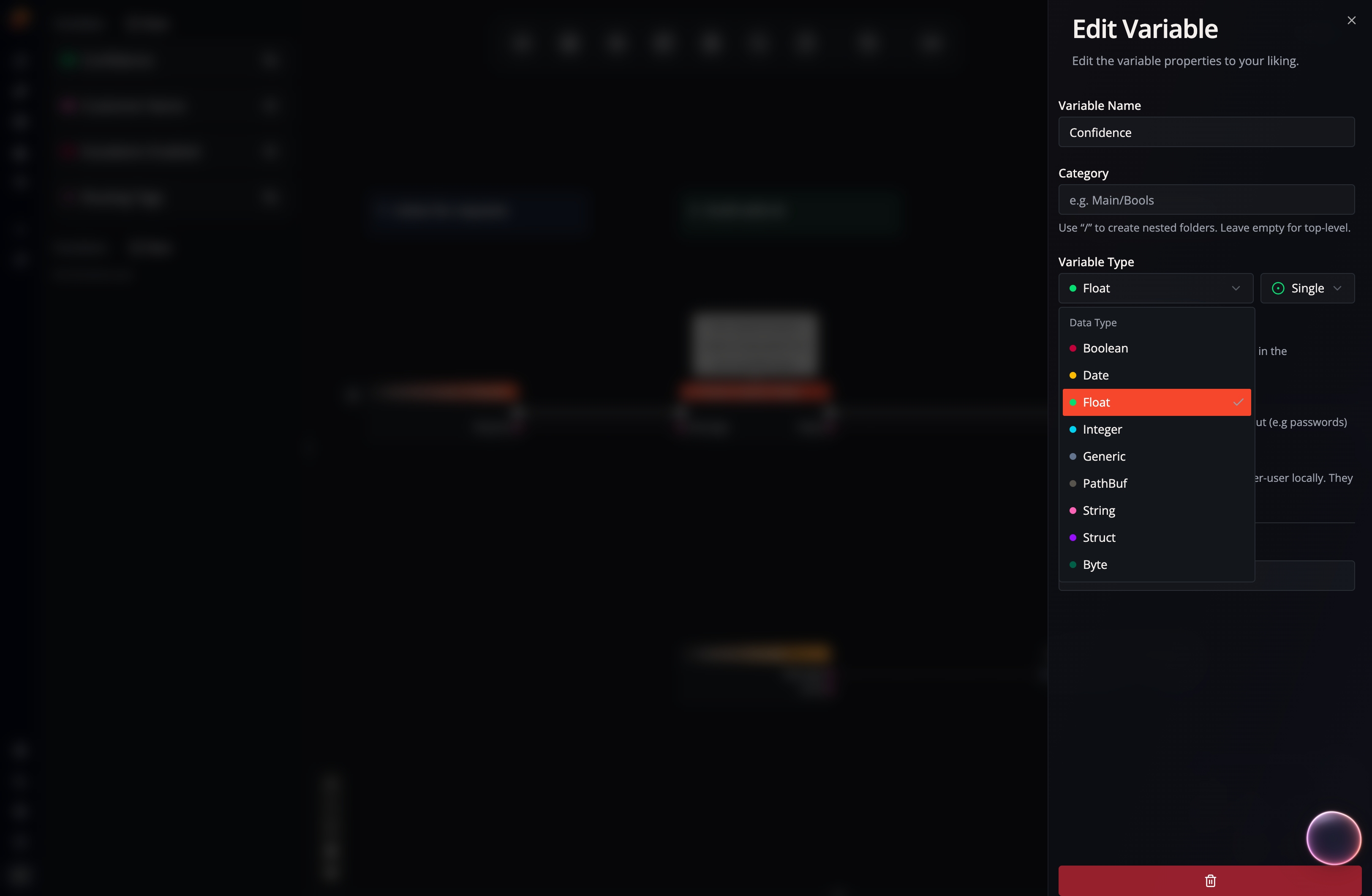 A screenshot showing how to set the type of a variable