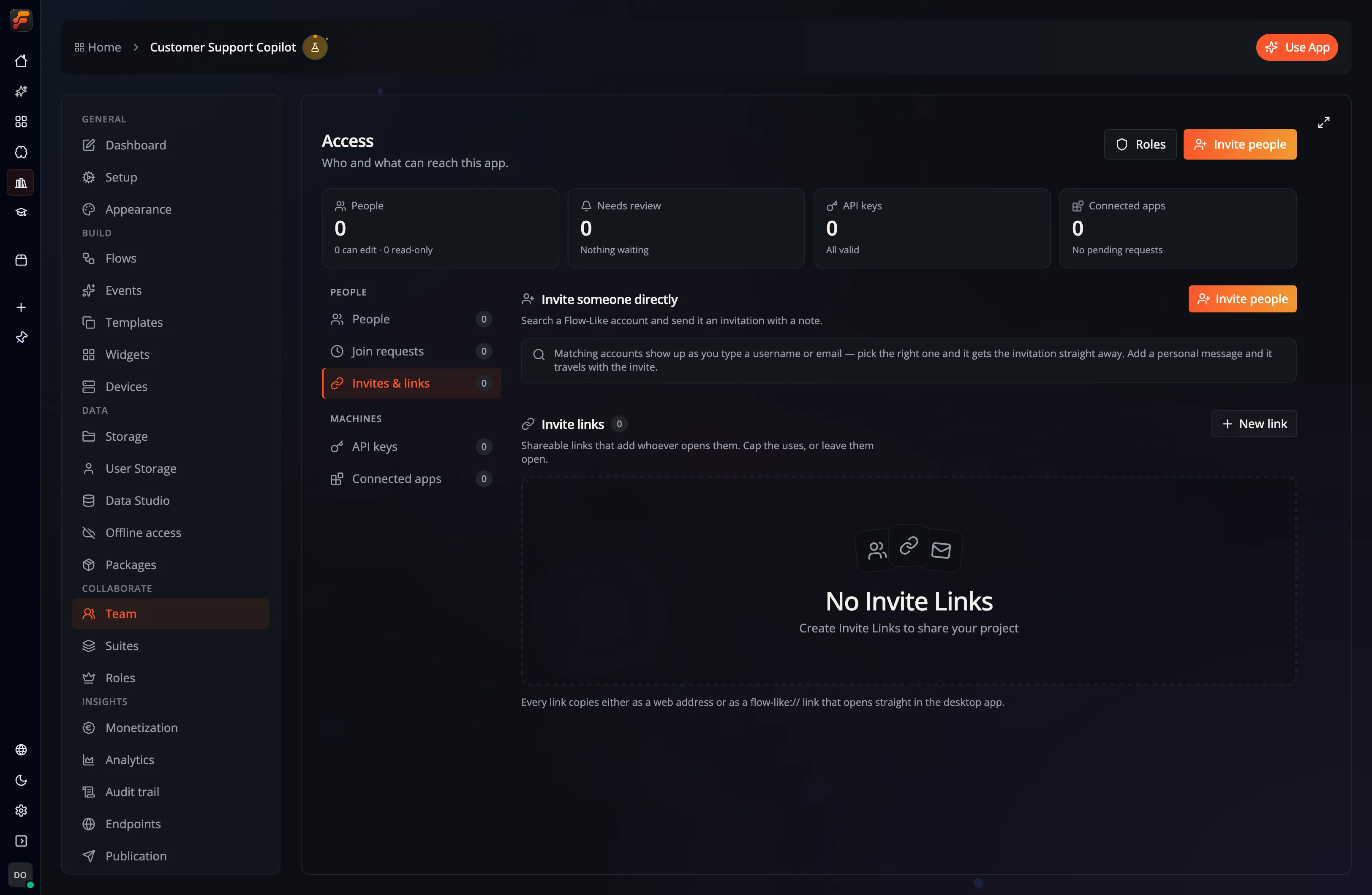 The Access workspace for managing App members and invitations