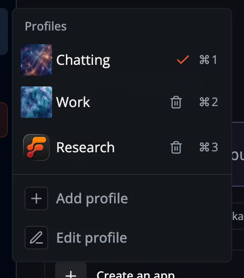 Switching Profiles and opening Profile settings from the navigation